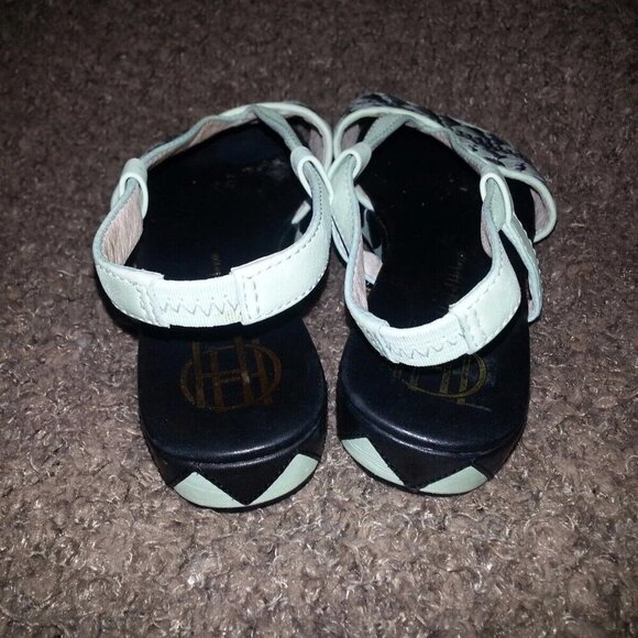 HOUSE OF HARLOW 1960-Braided Pattern Leather Wedge-Pale Green/Black-Sz 36-EUC - Picture 5 of 7